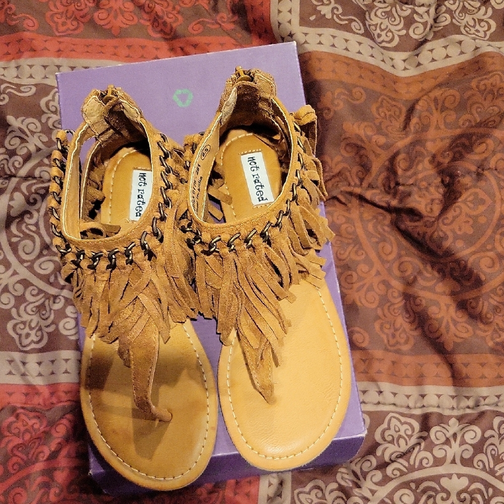 Not Rated Tan Fringe Sandals